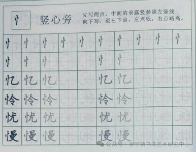 ​田宫格书法课堂 | 偏旁部首（竖心旁、巾字旁）